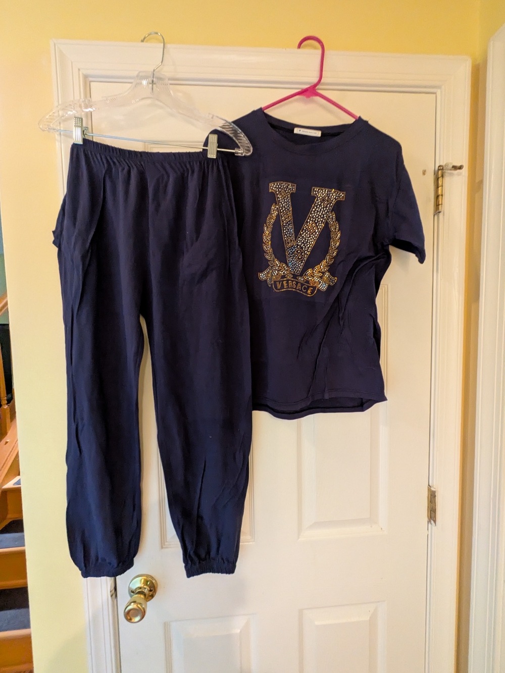 Navy Embellished Logo Tee and Jogger Set